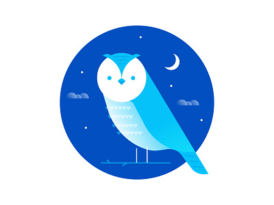 Owl bird icon moon night owl perch sky stars