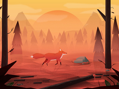 Fox forrest fox game landscape mountain sun sunset trees