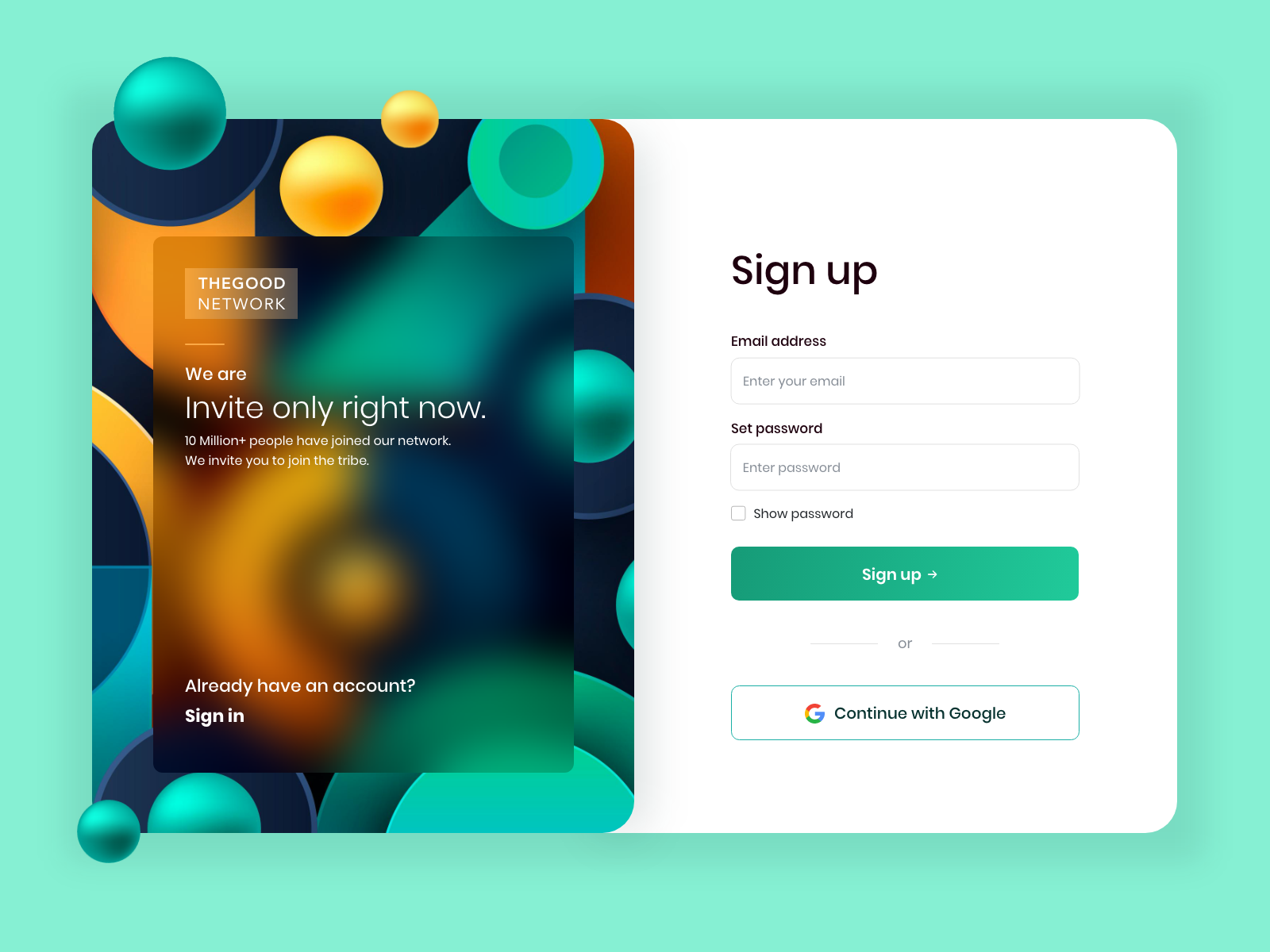 Social network sign up form