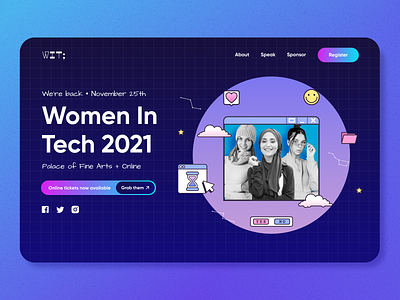 Women In Tech Conference 2021 | Concept android branding colors design digital events gradient ios landing page minimal no code online tech ui ux web app web conference webflow website zoom