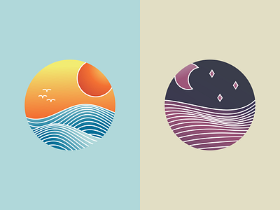 Landscape illustrations: sea and fields