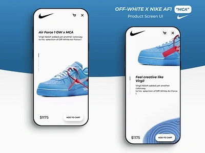 OFF-WHITE X NIKE AF1 “MCA” Product Screen UI app design figma hypebeast inspiration iphone x nike nike air nike airmax nike running product screen product screen ui shoe shoes sneaker sneaker illustration sneakerhead ui user interface ux ux design