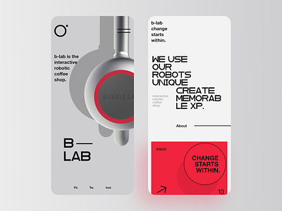 B — LAB UI app barista cafe clean coffee coffee app interface minimalism mobile app mobile app design photo product red responsive design robot typography ui ux webdesign website
