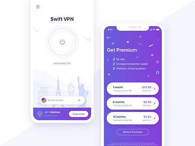 VPN app app clean design simple ui ux vpn