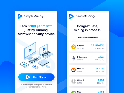Cryptocurrency Mining Platform bitcoin clean crypto cryptocurrency design exchange finance illustration mining mobile simple ui ux web