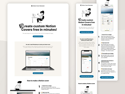 Notion Cover Generator – Landing Page branding desktop graphic design illus illustration landing page mobile notion ui uiux web design