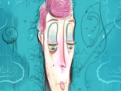 Mopes blue david bowie down editorial illustration pink portrait sketch