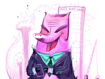 Mr. Pig succeeds at business. bluetooth business ceo childrens book executive illustration numbers guy pig pink