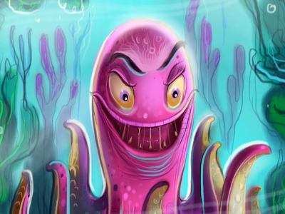 Eugene character design drool illustration marine ocean octopus pink reef sea sinister