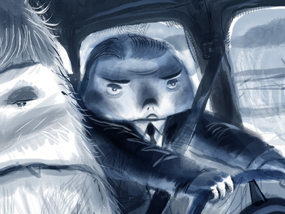 Almond's Commute almond carpool commute danger driving illustration monster serious shotgun