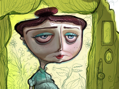 Agnes Miranda, lonely plant collector. character design creepy illustration narrative sketch story
