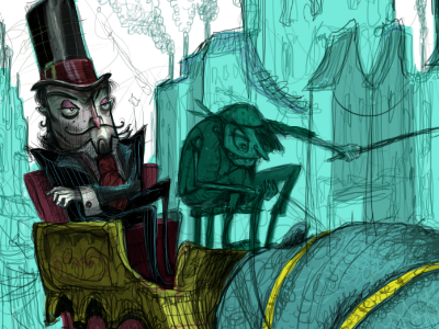 Maestro Sambach character design creepy illustration sketch story transportation villain