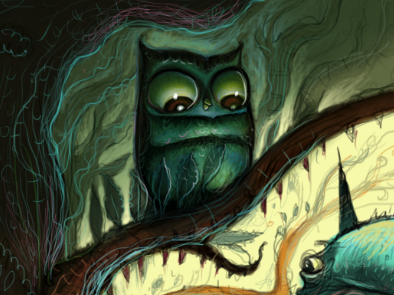 Owl in the Park (detail) bird birds character design creepy forest illustration night owl sketch tree