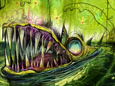 Denise. creepy green illustration monster sea monster sketch study water