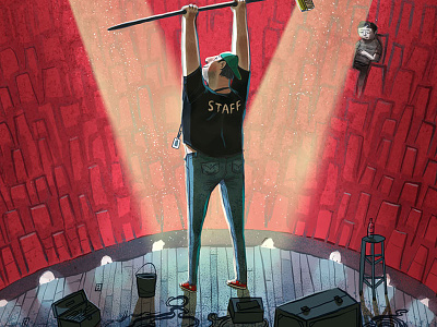 Paste Magazine - The Unsung Hero Issue concert cover illustration janitor roadie stage