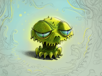 Salina leaves home alien character design green illustration sad sketch space stars