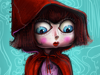 Red Driving Hood character design fairy tale illustration red sketch storybook surprised