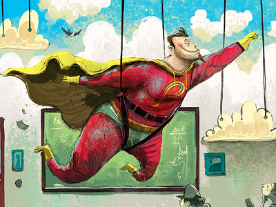 Power of the Pen blue sky cape character illustration superhero superman underwear