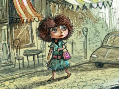 Mystery Shopper cafe character design illustration purse shopping street