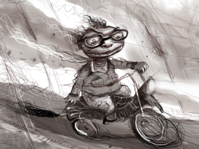 Lorenzo character design goggles highway illustration motorcycle scooter sketch