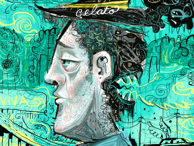 Viva Gelato. blue city delicious gelato green illustration portrait