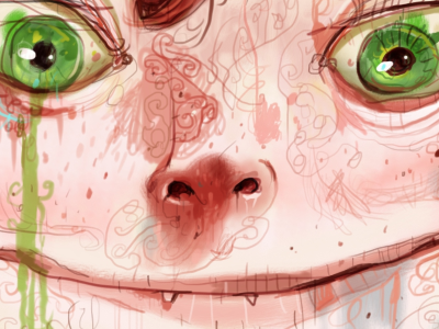 Eye Drops creepy eyes face green green eyes hello illustration pink sketch skin condition