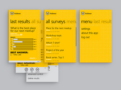 Pollbear App - selected screens animal app bear data pivot results startup windows phone wp8 yellow