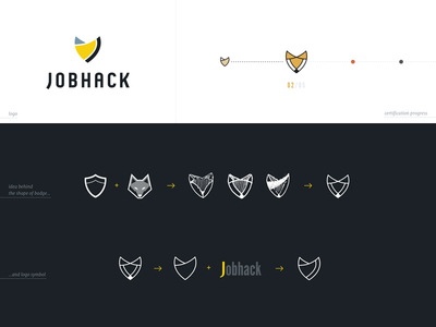 JobHack logo concept branding concept fox identity logo platform process shield startup visual identity