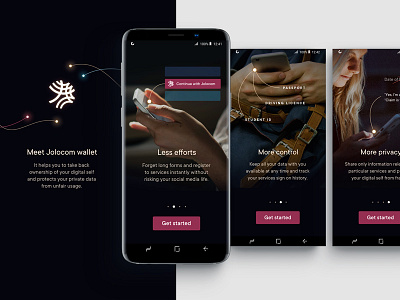 Jolocom - introduction screens android blockchain dark ethereum identity introduction sign up sparks startup visual language walkthrough