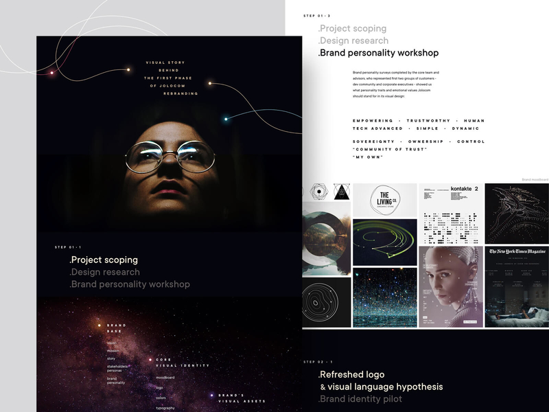 Jolocom rebranding: case study is coming blockchain brand identity branding case study decentralization identity moodboard redesign research stars startup visual language web 3.0 workshop