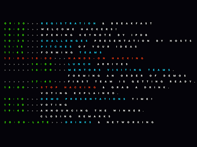 "No readability required" - IPDB hackathon program agenda brand identity event event branding hackathon program schedule timeline visual identity