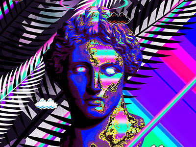 Statue Palm Vaporwave poster abstract artwork chill chromatic colorful cyberpunk gradient iridescent klarens palm pixel art pixelated poster poster art posterize rad statue typography vaporwave vivid