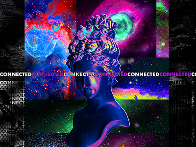 Connected poster 2 abstract abstract art artwork black hole colorful cyberpunk everyday art everydays gradient iridescent klarens nebula poster poster art stars statue supernova universe vaporwave vivid