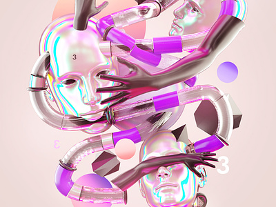 Connected 3D Art abstract abstract art artwork cinema4d colorful gradient iridescent klarens octane octanerender poster poster art vaporwave