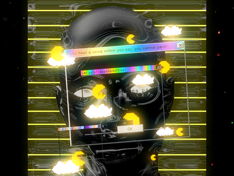 Pacman - 3D Tracking 3d 3d track 3d tracking abstract clouds colorful error tab glitch glow gradient iridescent klarens nostalgia nostalgic pacman pixelated retro vaporwave vivid yellow
