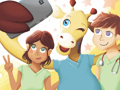 Giraffe Selfie cellphone children book children book illustration giraffe hospital medical nurse selfie story book