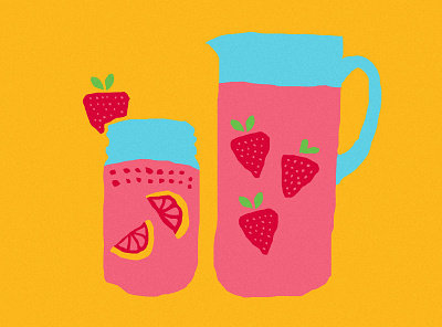 Summer Coaster "Strawberry Lemonade" coaster drink fruit illustration lemonade pink strawberry summer yellow