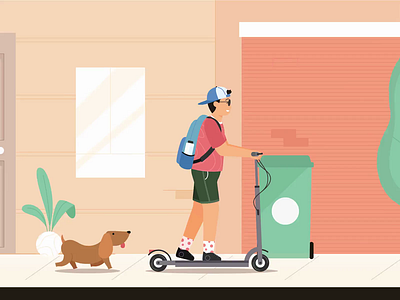 Scooter Boy 🛴 animation building city clean desert design dog gif graphic illustration landscape minimal modern motion motiongraphics mp4 scooter tree vector video