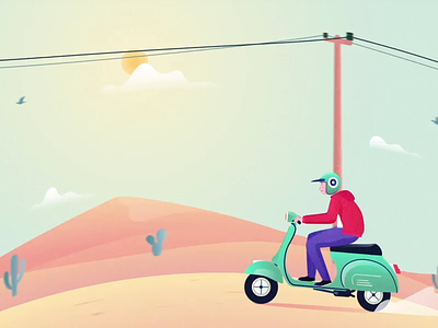 Scooter 🛵 animal animated gif animation bike branding clean dashboad desert fun illustration landing page minimal mockup modern motion motiongraphics mp4 ui video world
