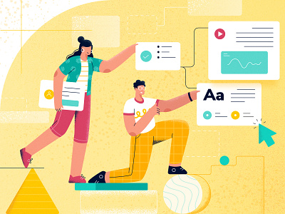 Prototyping Process. animation character clean color cute dashboad design funny illustration interaction landing page minimalist outline prototype simple texture ui vector website yellow
