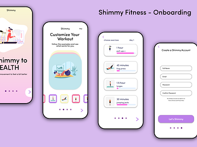 Shimmy Fitness App - Onboarding Process app design art challenge branding design digital layers onboarding ui