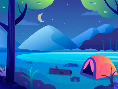 Camping area landscape background design illustration landscape vector