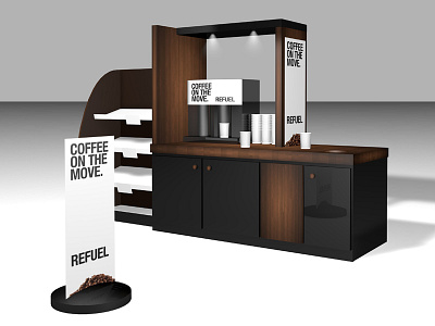 Coffee on the move 3d branding c4d coffee counter display drink identity pos render stand
