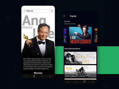 Bean Movie Search Page&popular Page black card clean green movie movie app ui ux wihte 品牌 平面 应用 设计