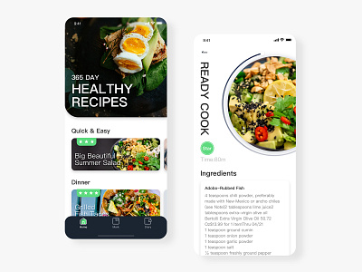 Healthy Recipes App app branding card clean deep blue design food food app green health health app keep recipe recipe app typography ui ux white 平面