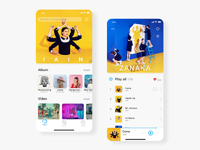 Music App app branding card clean color design music music app typography ui ux yellow 平面