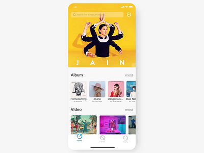 Music App animation app branding card clean color design music music app typography ui ux yellow kid 平面