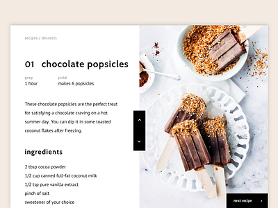 Daily UI 40 - Recipe chocolate clean desserts food minimal recipe ui