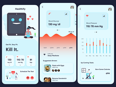 Healthify - A Health Tracking App adobe illustrator adobe xd figma fitness app health app ui ui ux ui design user experience userinterface ux ux design