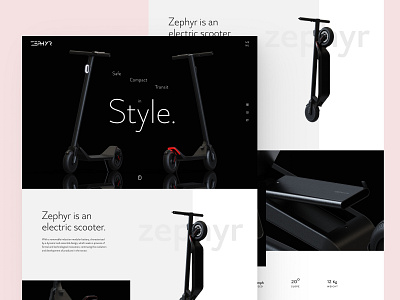 Zephyr Electric Scooter - Landing Page adobe illustrator adobe photoshop adobe xd design electric scooter figma future landing page ui ui design uiux design user experience user interface ux web design website